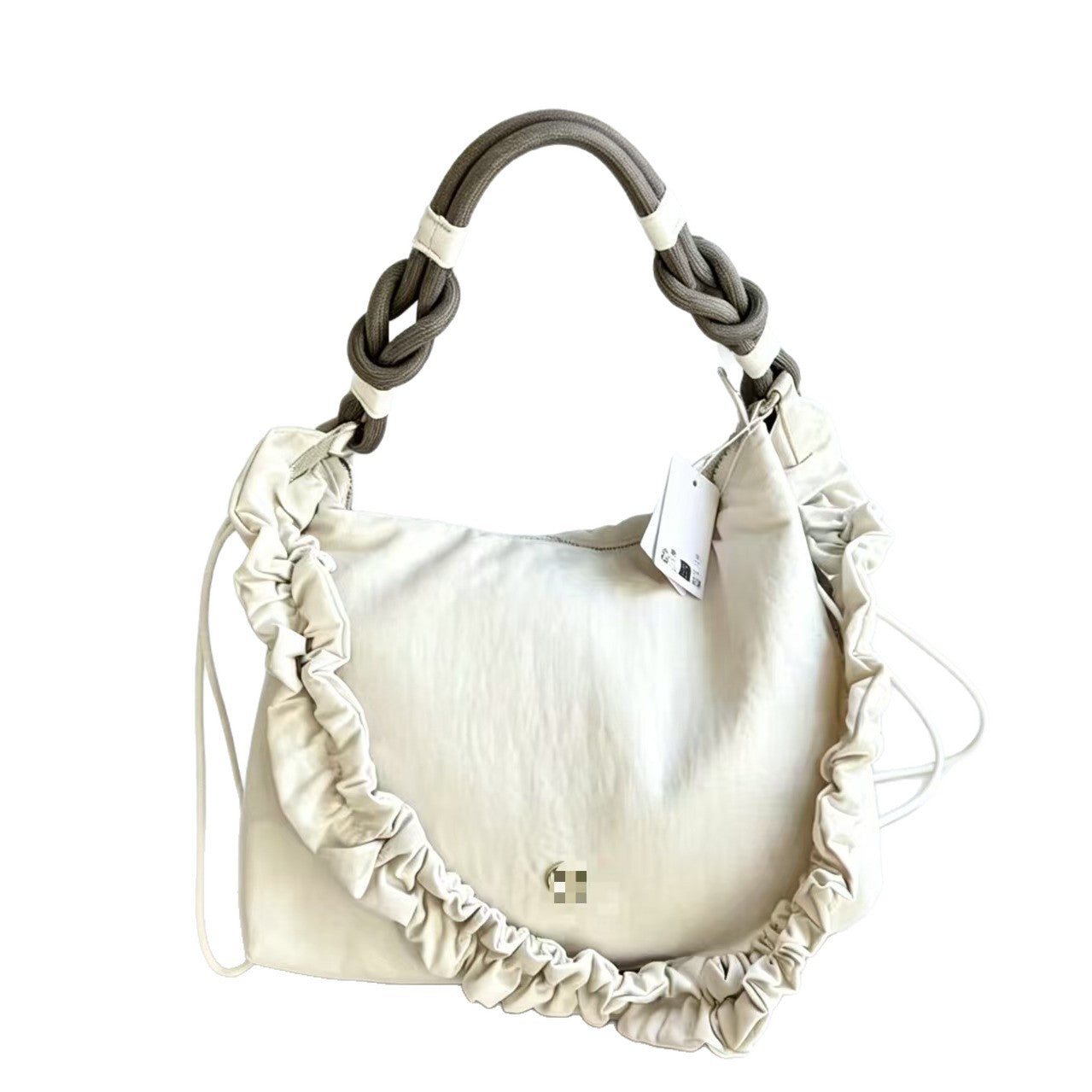 Home Loose Canvas Sense Pleated Drawstring Commuter Artistic Large Women's Shoulder Bag