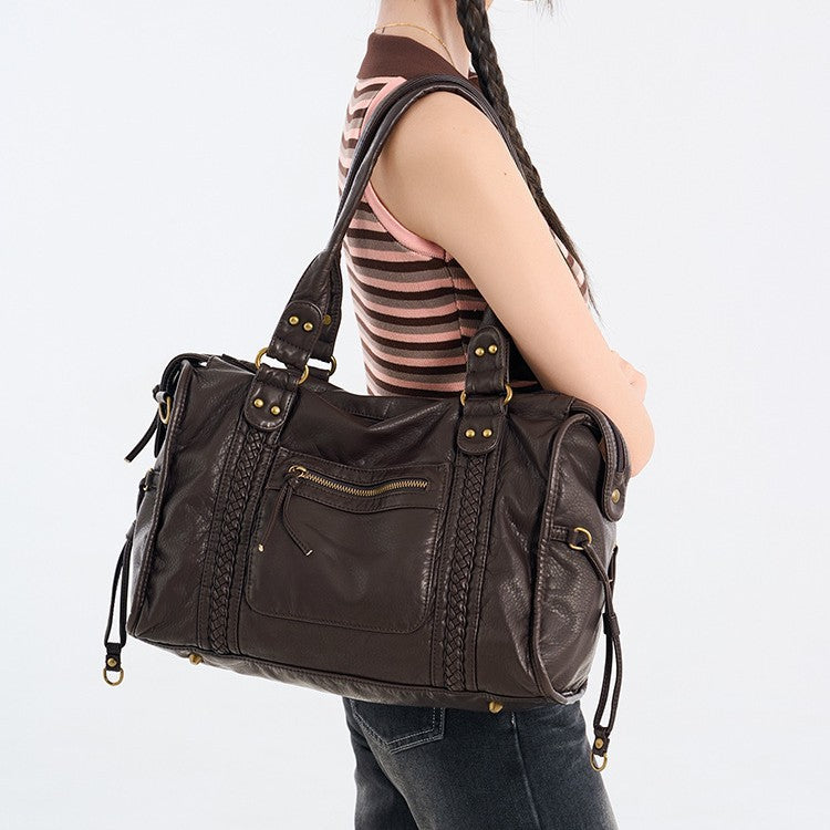 Motorcycle Soft Leather Large Capacity Commuter Women's Messenger Bag