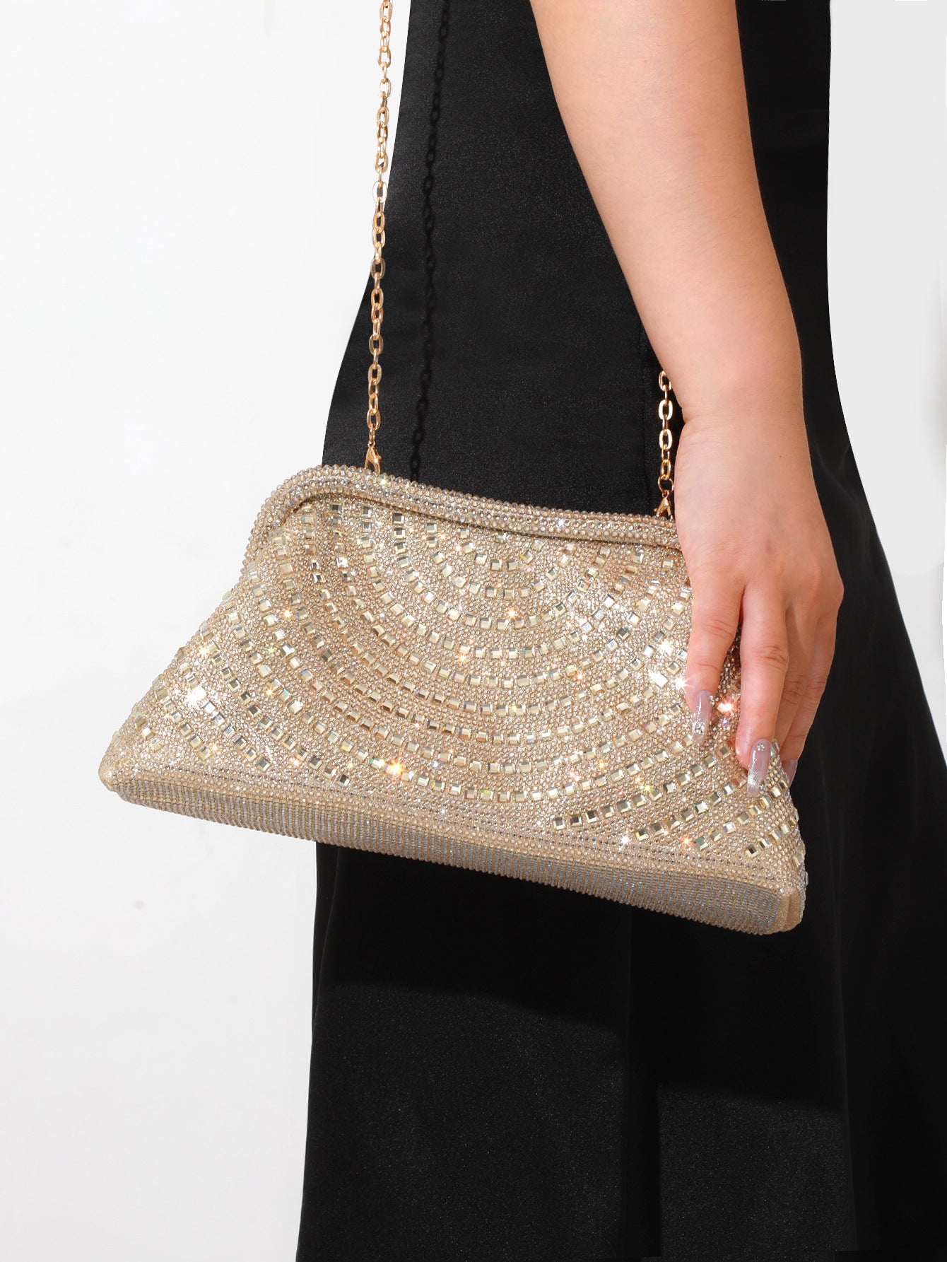 Women's Full Diamond Hot Drilling Clip Dumpling Cloud Dinner Bag