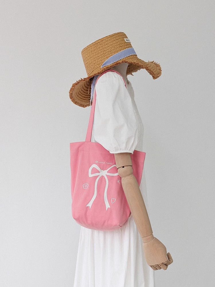 Three-dimensional Embroidered Bowknot Canvas Sweet Summer Female Class Bags