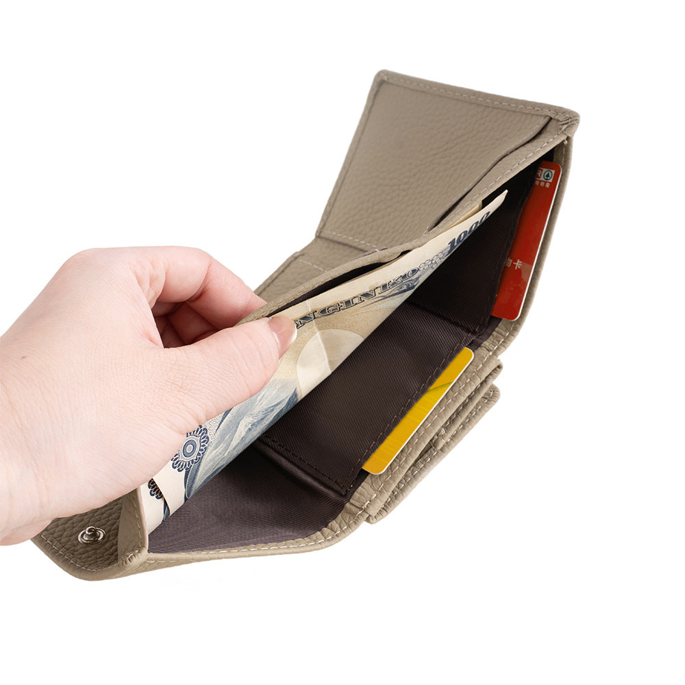 Women's Genuine Leather Big Litchi Pattern Three Fold Short Type Change Ladies Wallet