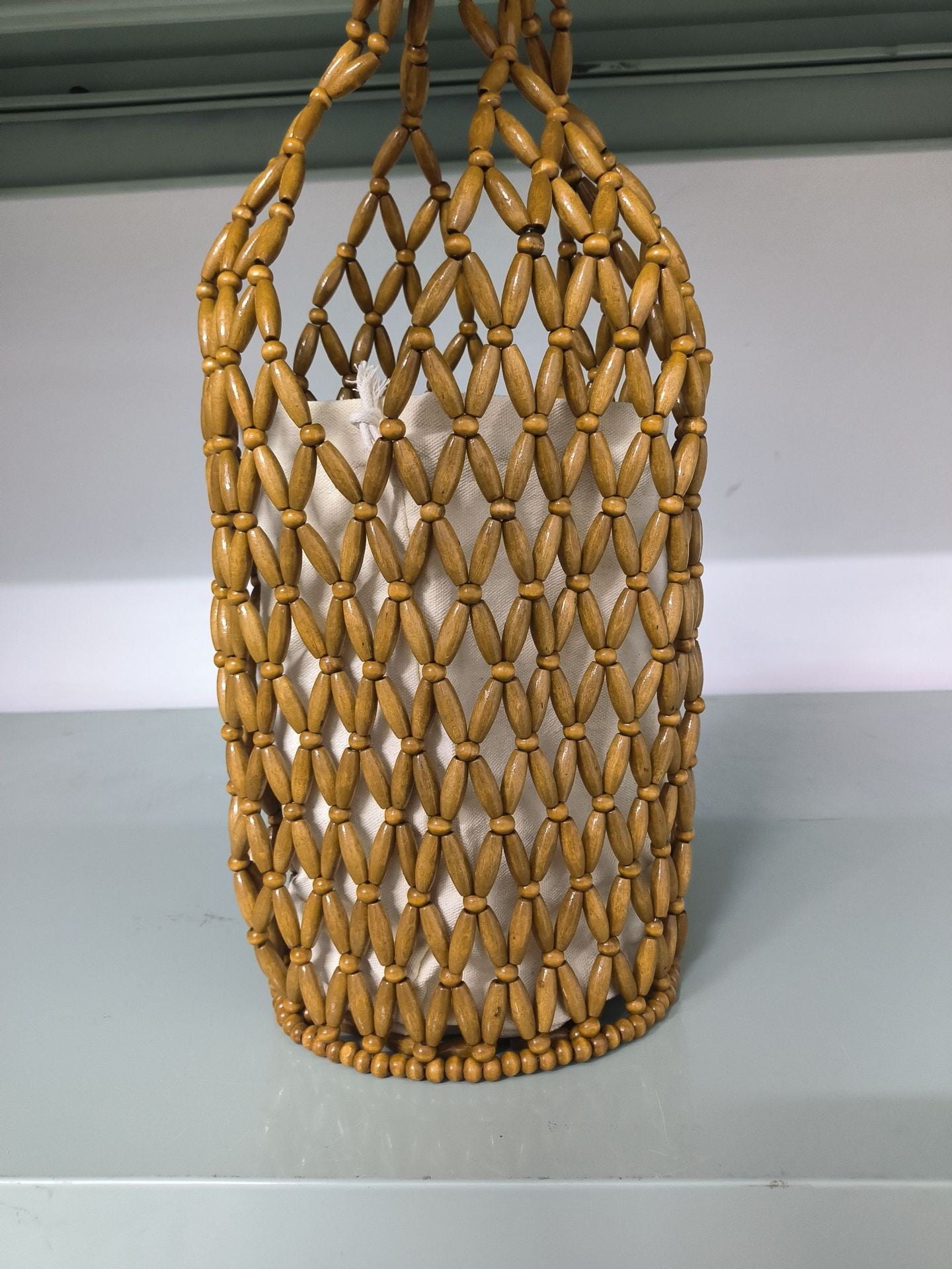 Women's Design With Wooden Beads Decoration Portable Women's Handbag