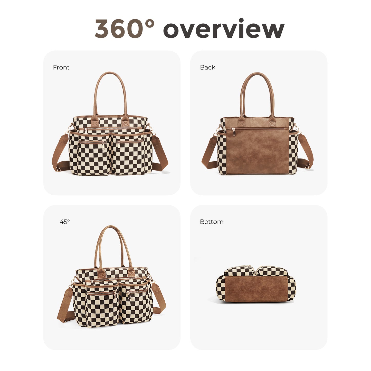 Women's Chessboard Plaid Fashionable Large Capacity Tote Bags