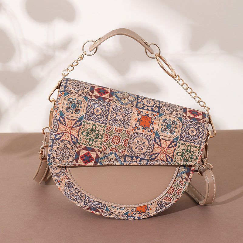 Women's Tree Leather Stitching Saddle Wooden Lining Women's Messenger Bag