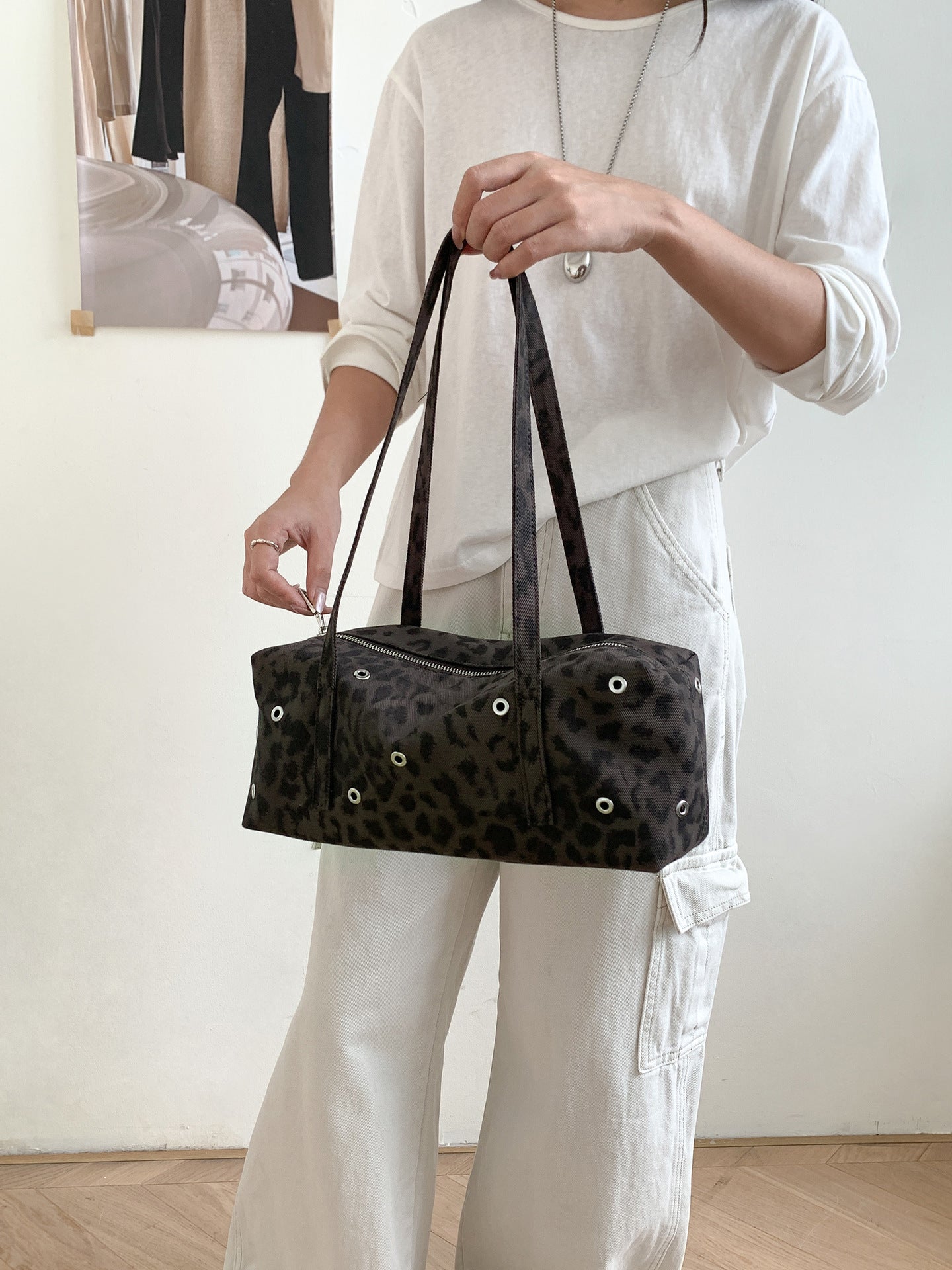 Women's Leopard Print Niche Commute Leisure Pillow Tote Bags