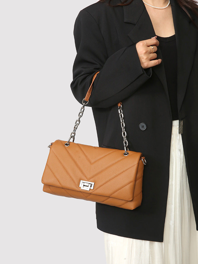 First Layer Cowhide Classic Style Rhombic Chain Bags
