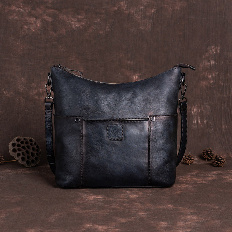 First Layer Cowhide Retro Hand-rub Color Straight Hair Support Bags