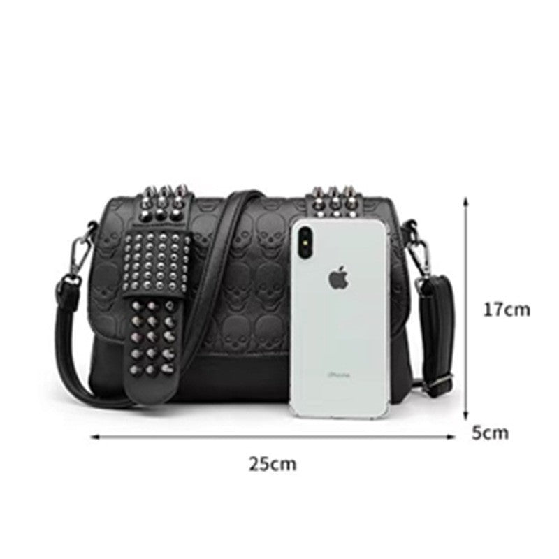 Women's Fashion Rivet Black Skull Embossed Trendy Bags