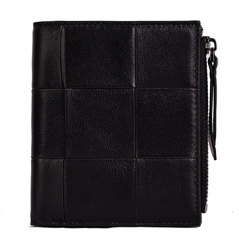 Women's Short Leather Large Woven Sheepskin Coin Purses
