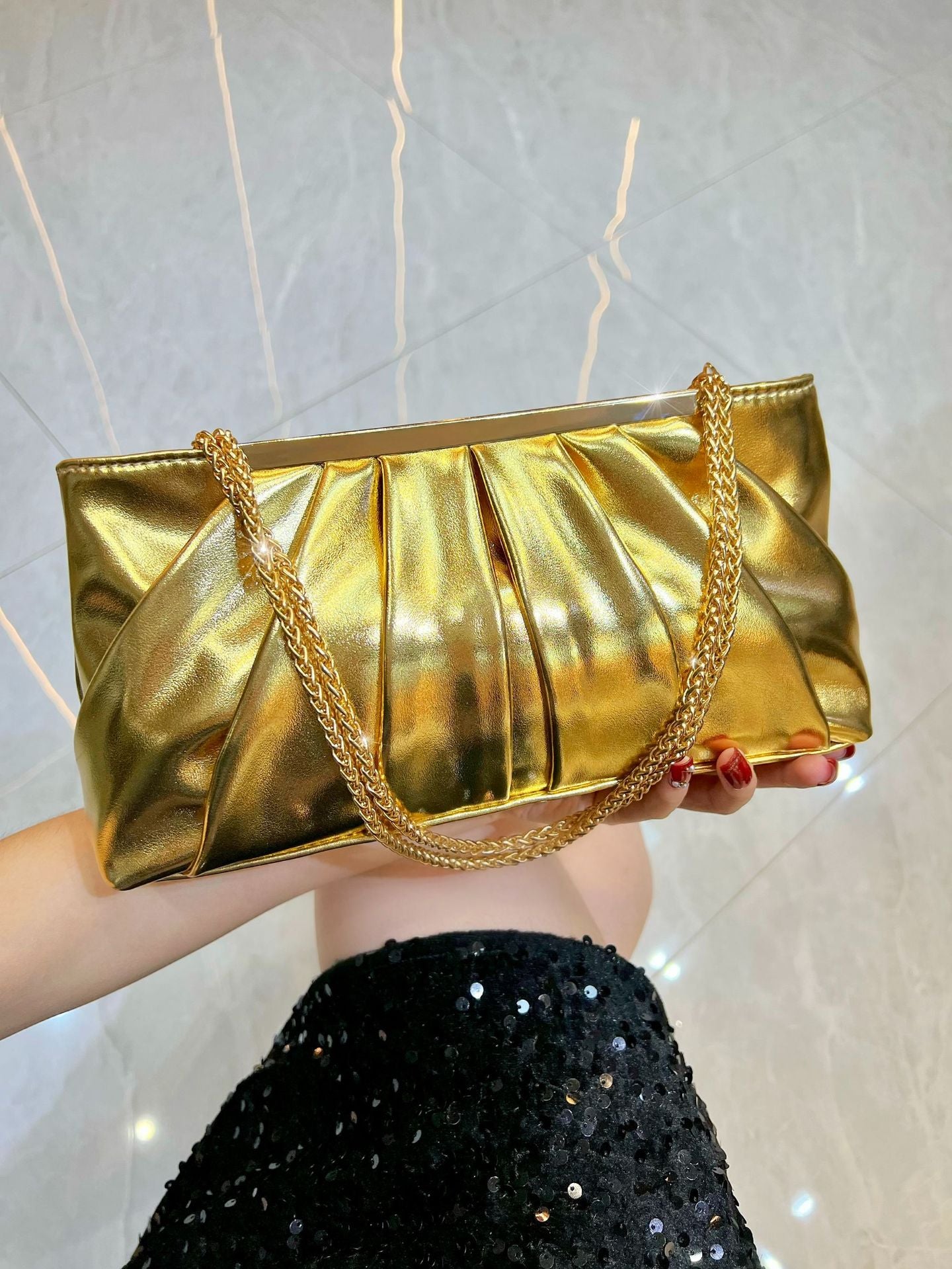 Dress Clutch Luxury Fashion Pleated Chain Handbags