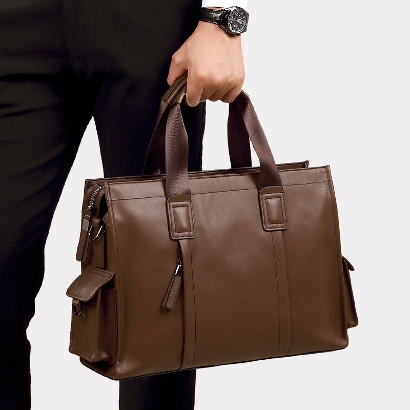 Men's Simple First Layer Cow Leather Computer Men's Tote