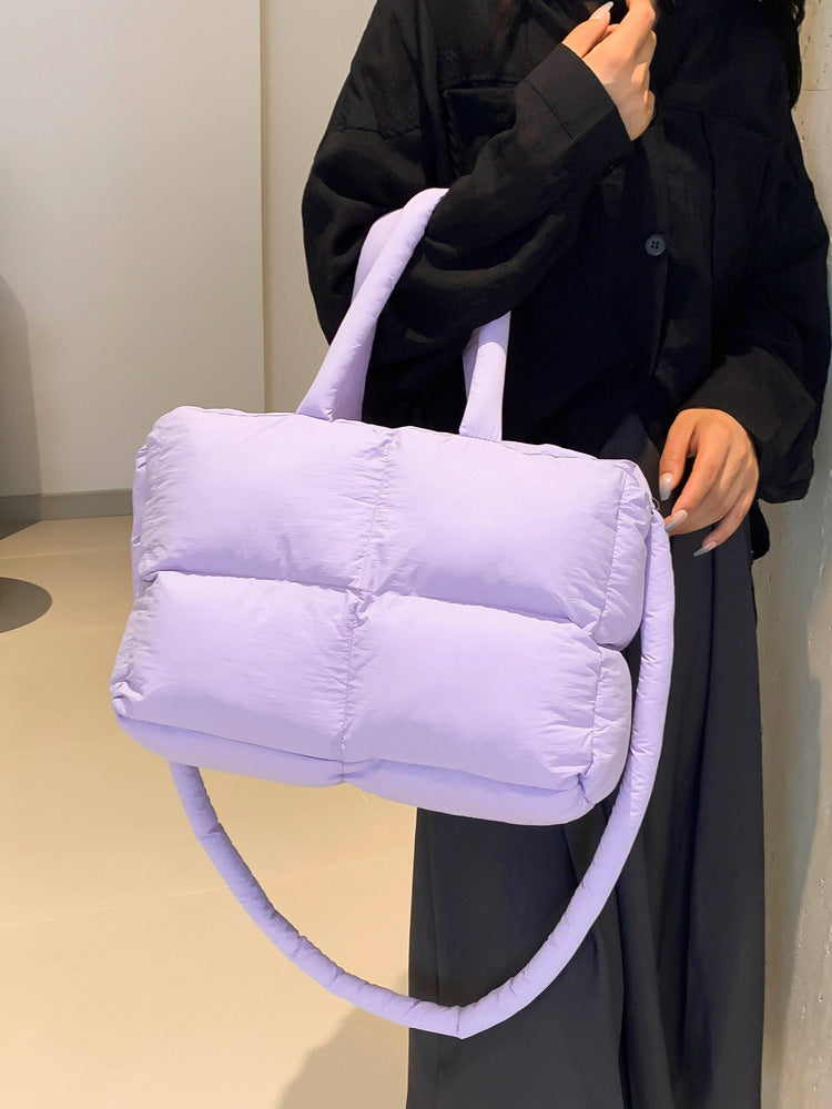 Women's Solid Color Down High-grade Portable Large Capacity Tote Bags