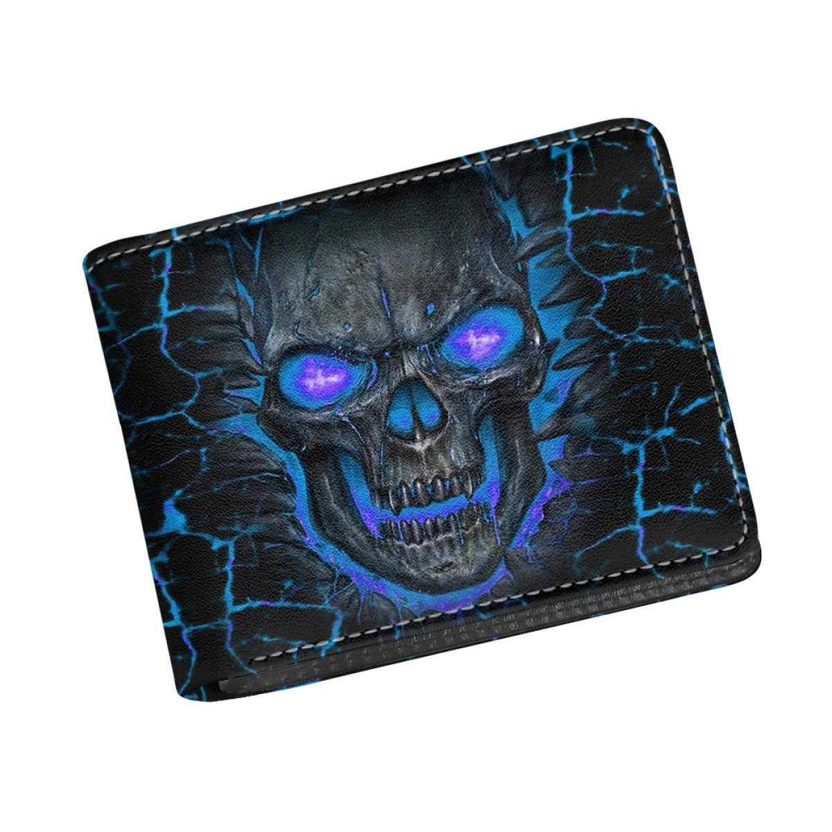 Men's Blue Flame Skull Print Folding Men's Wallet