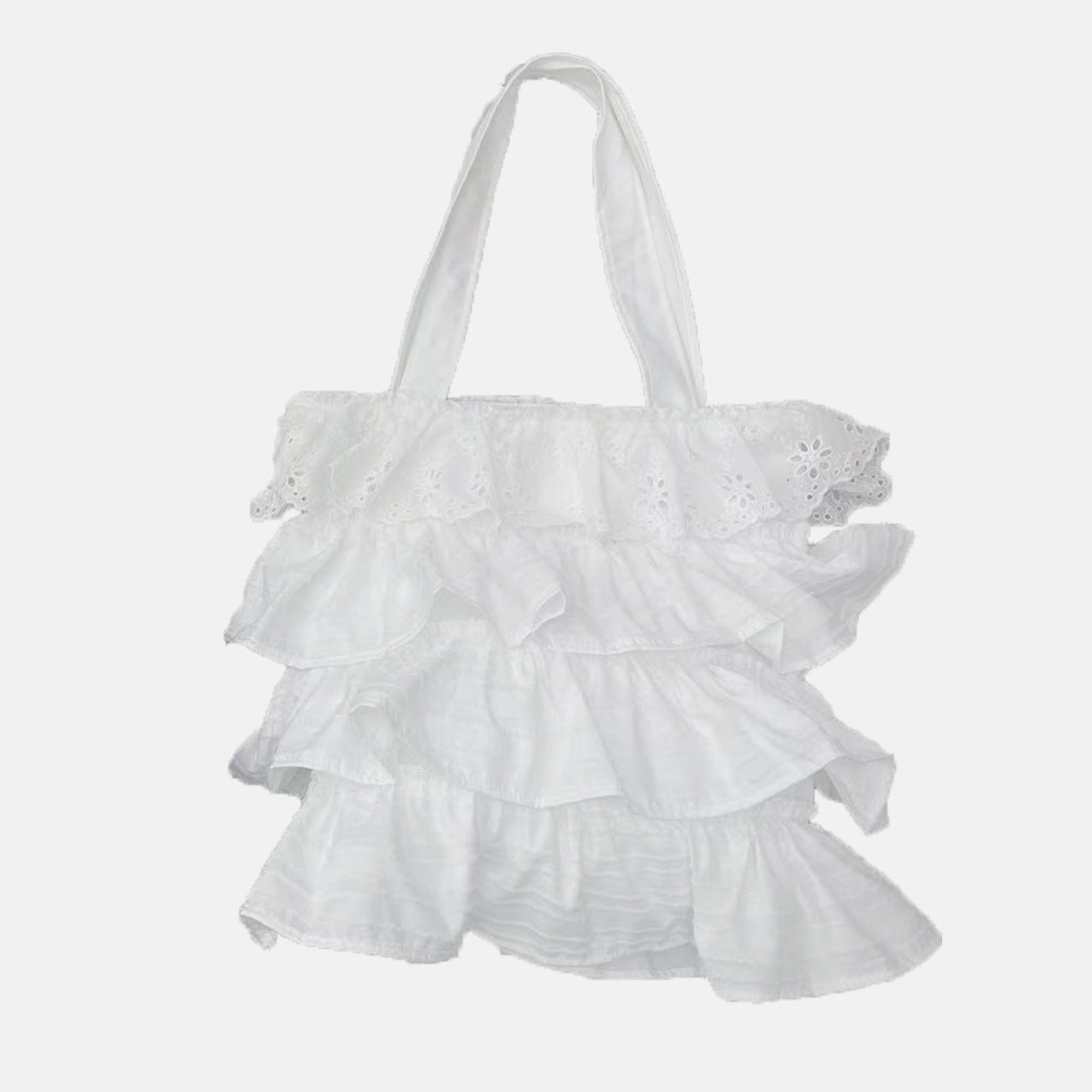 Simple Skirt Shape Hollow Lace Layered Canvas Large Shoulder Bags