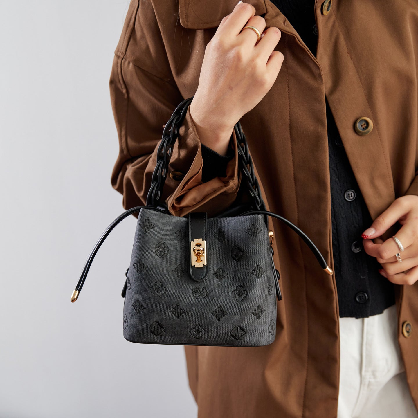 Women's Fashion Embossed Commute High Sense Bucket Bags