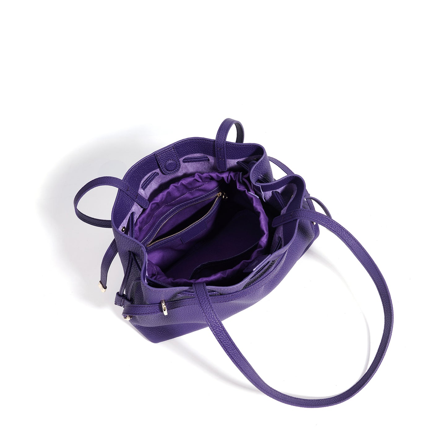 Women's Cowhide Korean Simple Leather Drawstring Lucky Shoulder Bags