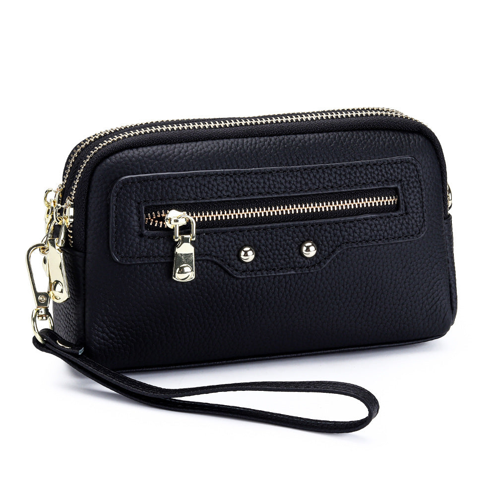 Women's Motorcycle Layer Cowhide Double Zipper Multifunctional Women's Messenger Bag