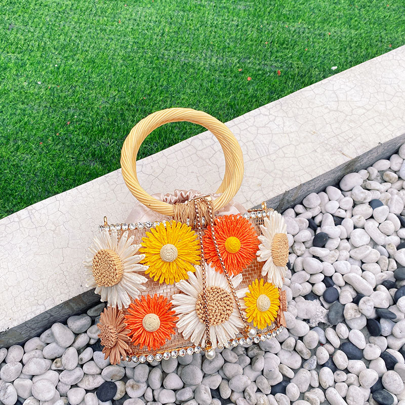 Hand-woven Shiny Rhinestone Beaded Chain Vegetable Basket Women's Handbag
