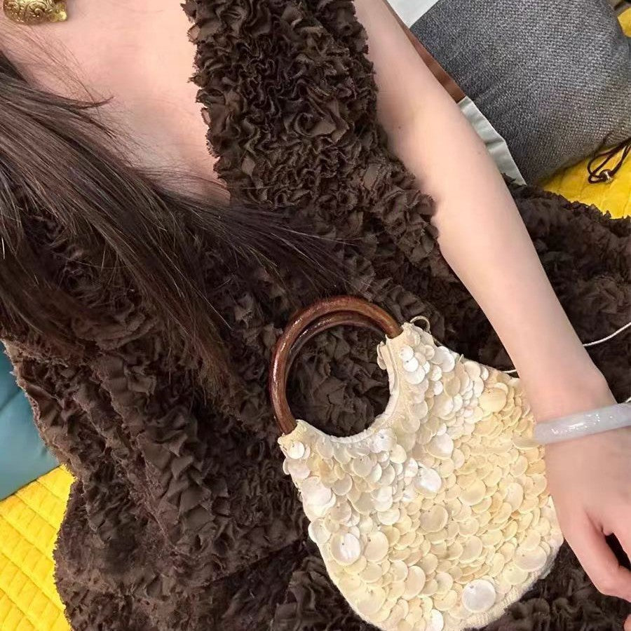 Women's Beaded Fritillary Dinner Style Shell Portable Women's Handbag