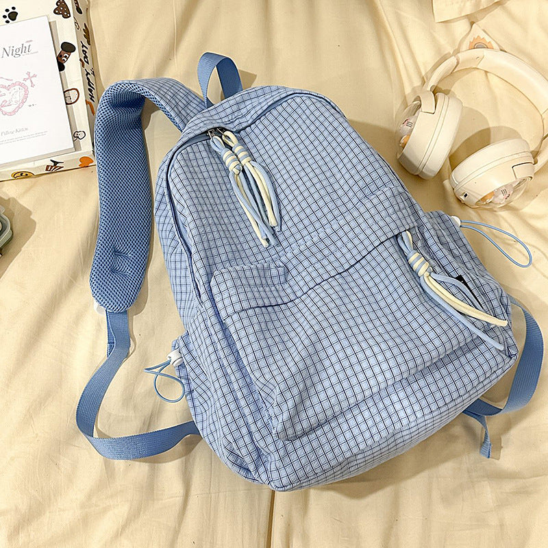Good-looking Mori Style Fresh Plaid Heart Korean Party Backpacks
