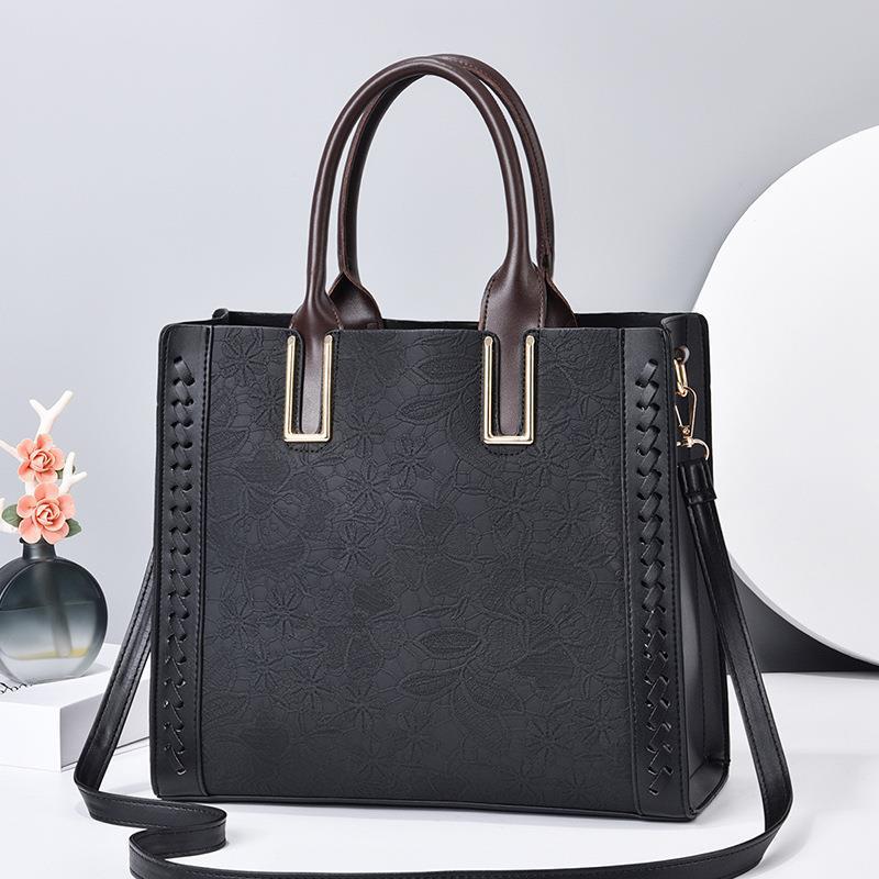 Women's Lace Embossed Large Capacity Soft Leather Texture Western Women's Shoulder Bag
