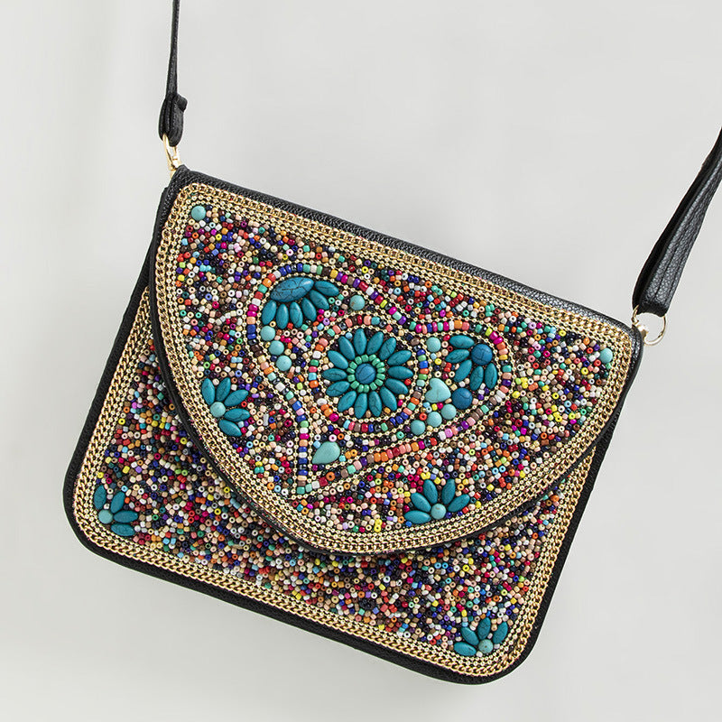 Women's Bohemian Style Bead Ethnic Shell Flower Trip Small Square Bag