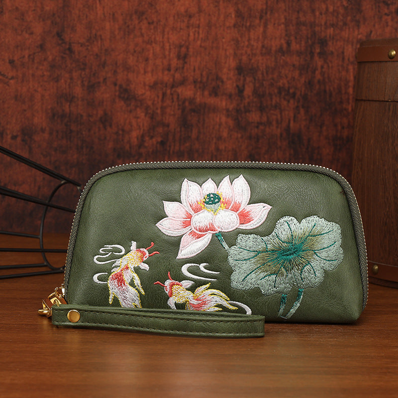 Style National Fashion Double Layer Mobile Change Embroidery Women's Clutch