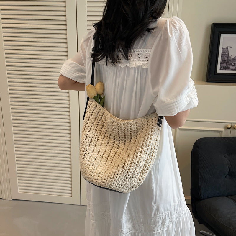 Women's Mori Style Simple Comfortable Woven High Sense Beach Weaving Leisure Tote Bags