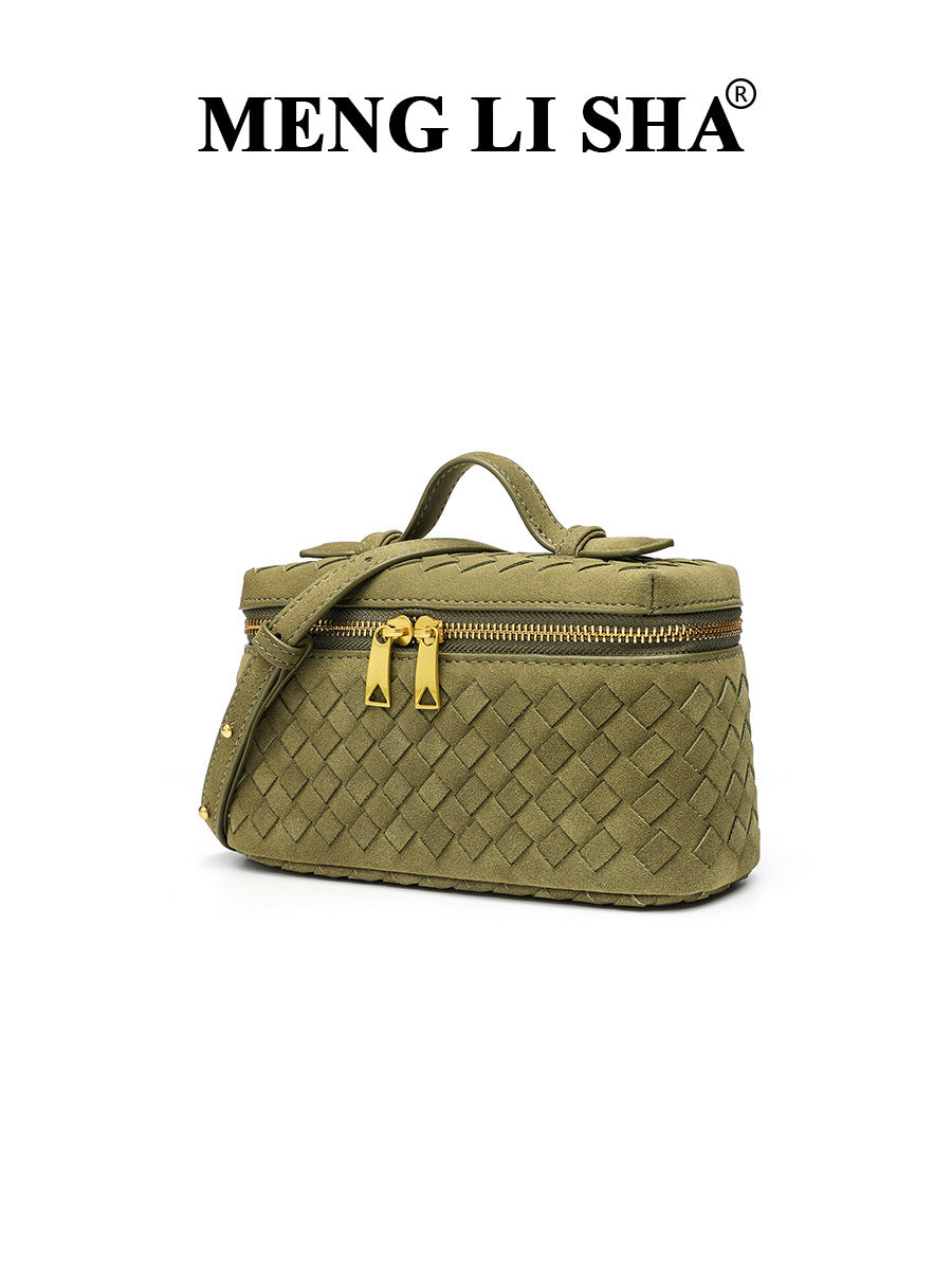 Retro Frosted Hand-woven Lunch Box Trendy Women's Shoulder Bag