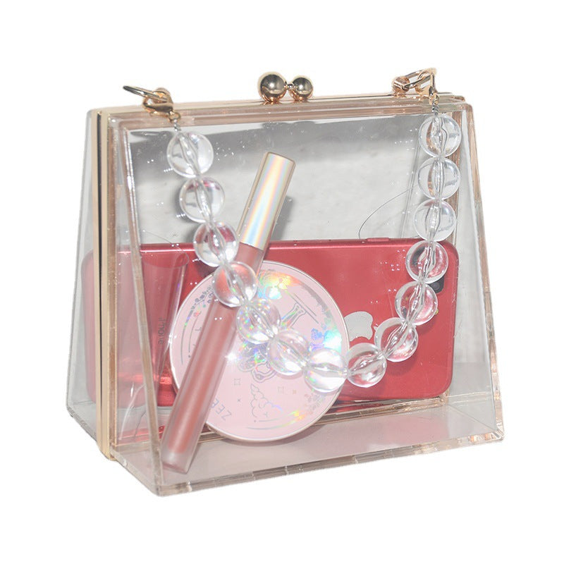 Women's Acrylic Transparent Trapezoidal Dinner Detachable Chain Handbags