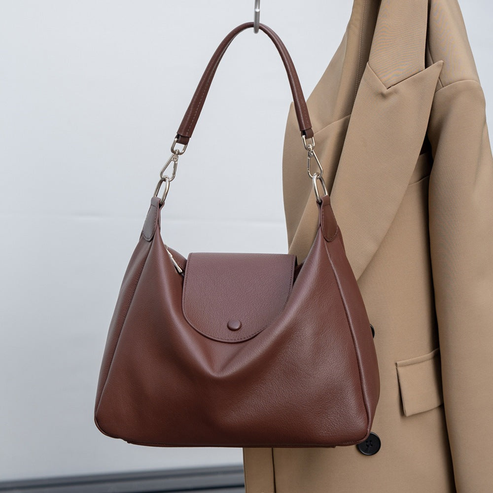 Women's Layer Cowhide Natural Fall Leather Stylish Elegant Simple Female Tote Bag