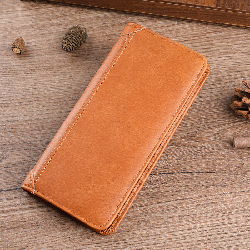 Men's Oil Waxed Leather Long Genuine Vertical Men's Wallet