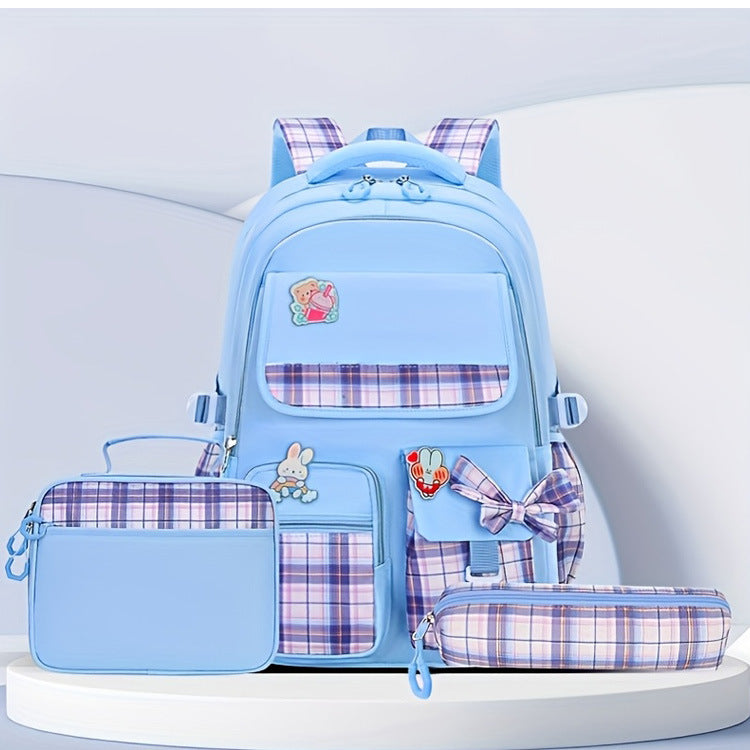Classic Durable Bow Plaid Lunch Pencil Primary School Bag