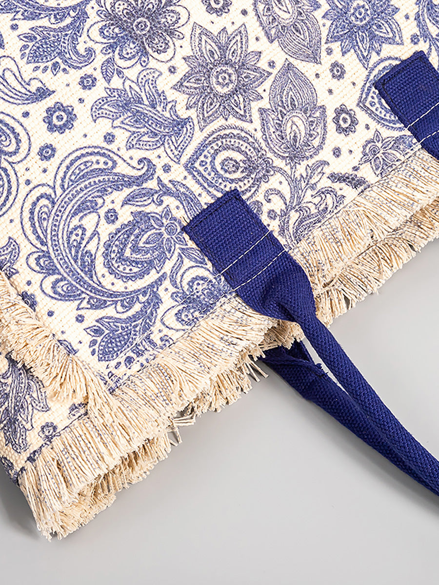 Women's Bohemian Retro Zipper Large Capacity Canvas Women's Shoulder Bag
