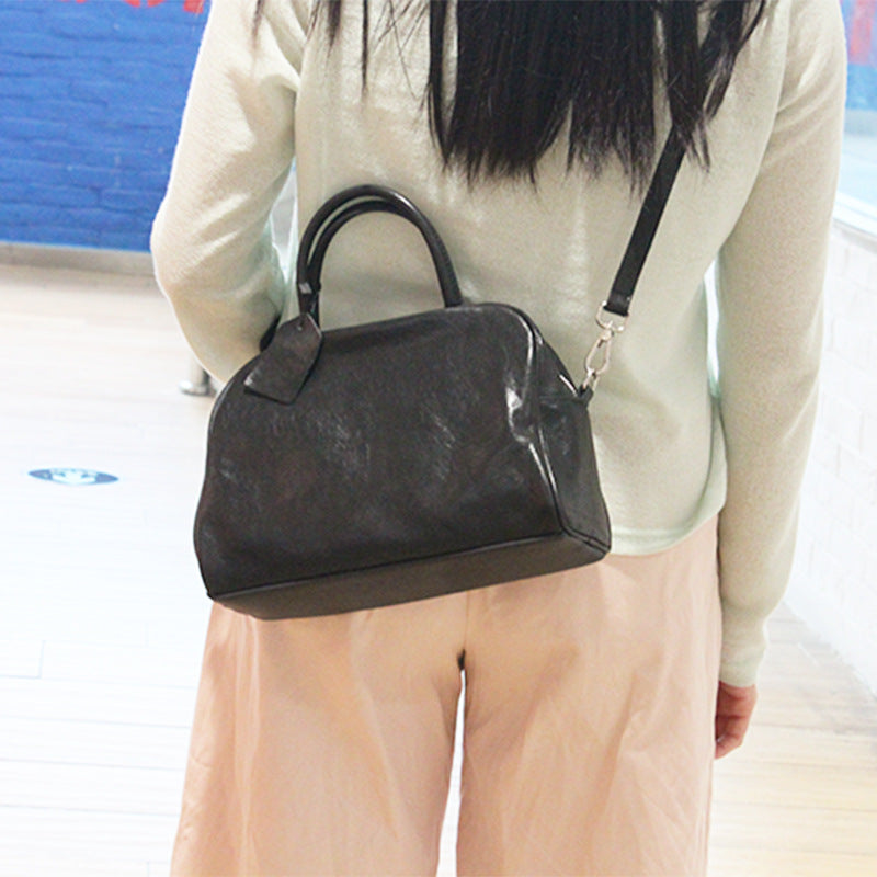 Women's Genuine Simple Minimalist Commuter Portable Boston Retro Solid Women's Leather Bag