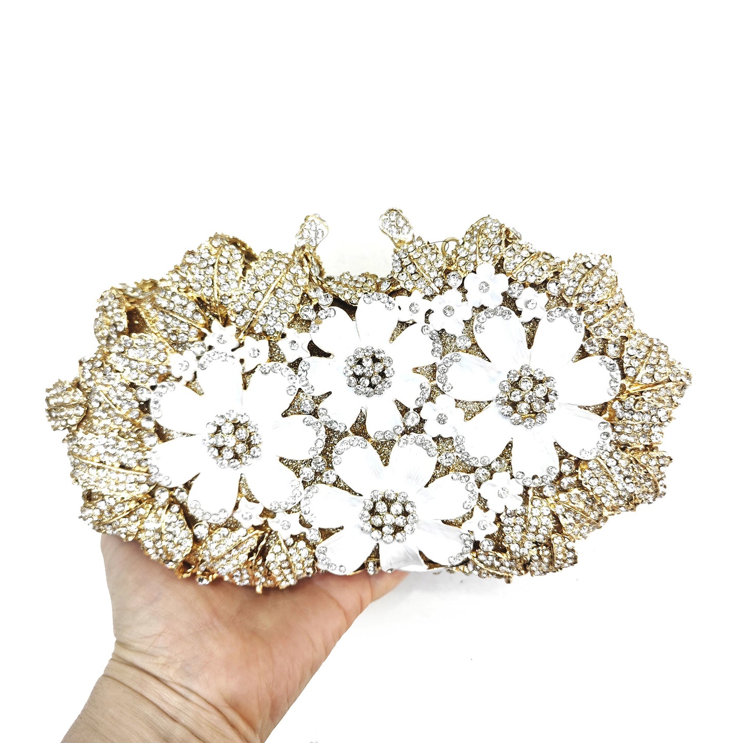 Glaze Flowers Diamond Hollow Metal Hard Box Crystal Bags