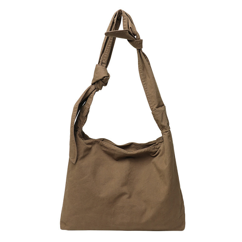 Women's Retro Washed Worn Canvas Knotted Fashion Solid Shoulder Bags