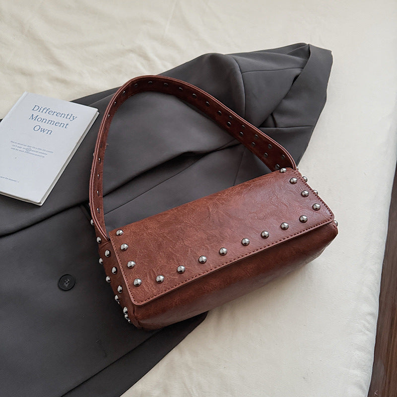 Women's Spring Retro Style Rivet Underarm Western Women's Shoulder Bag