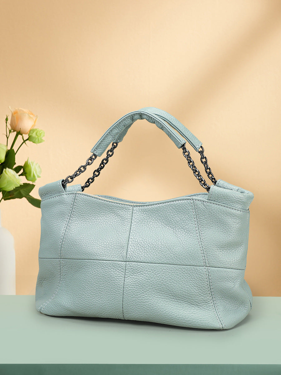 Women's Leather Portable Retro First Layer Cowhide Underarm Chain Bags