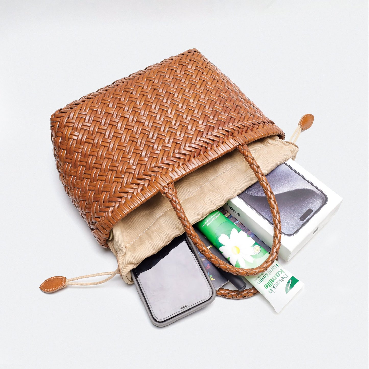 French Style Vegetable Basket Leather Woven Bags