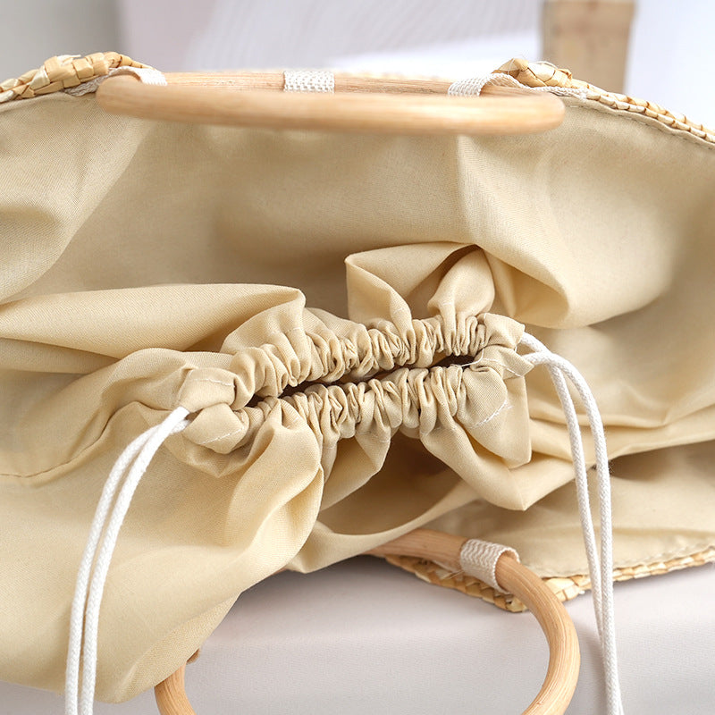 Lemon Semicircle Straw Braid Handmade Embroidery Market Vegetable Women's Shoulder Bag