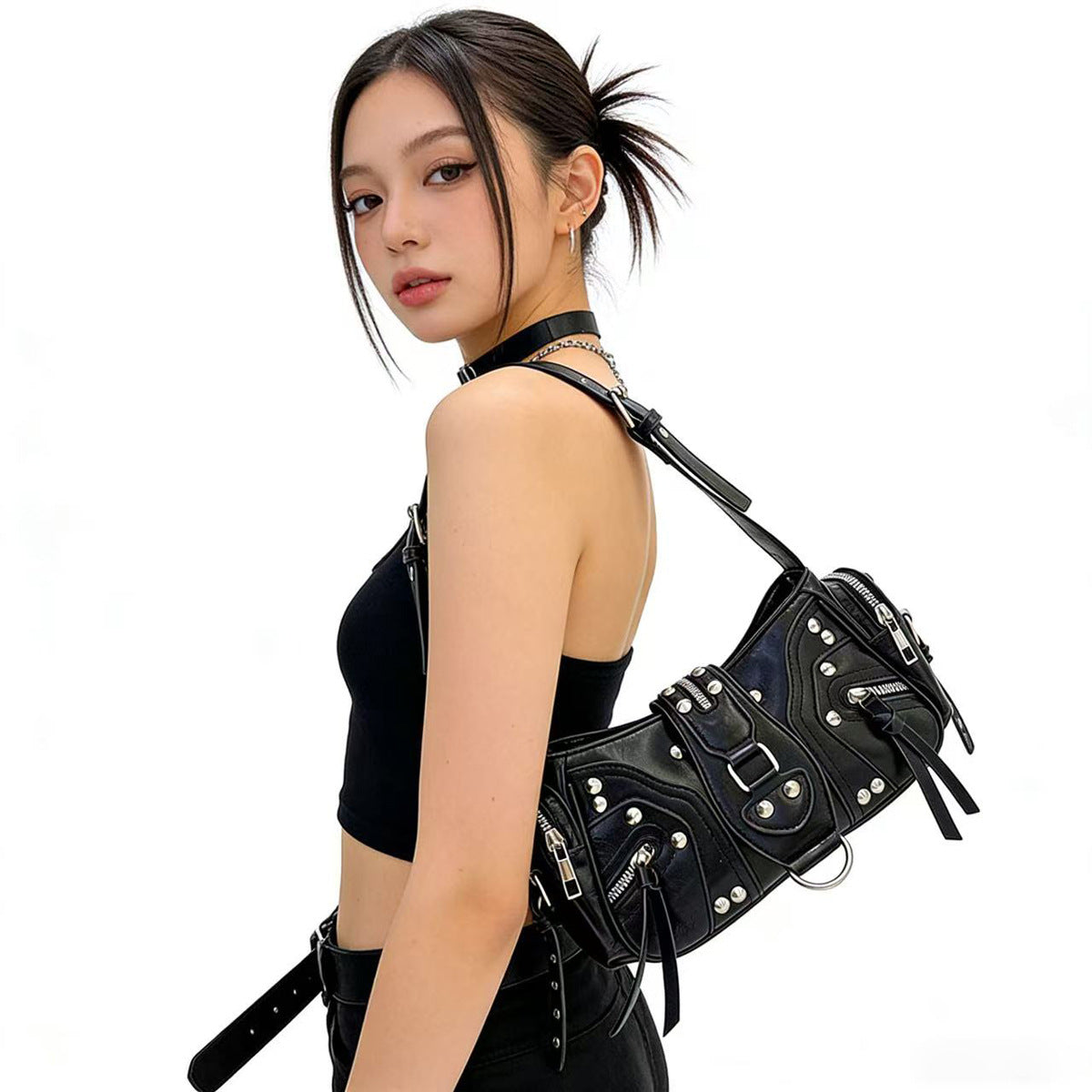 Women's Design Underarm Leopard Print Motorcycle Women's Shoulder Bag