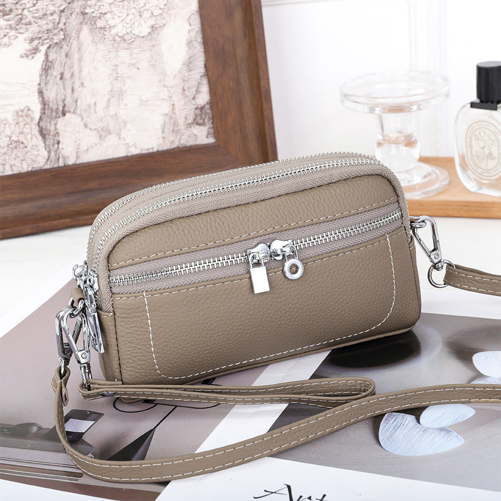 Women's Cowhide Exquisite Head Design Double Compartment Women's Clutch