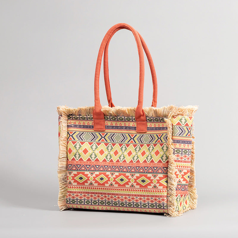 Women's Bohemian Retro Zipper Large Capacity Canvas Women's Shoulder Bag