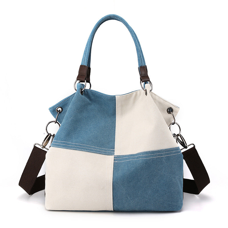 Women's Canvas Retro Patchwork Contrast Color Commute Women's Shoulder Bag