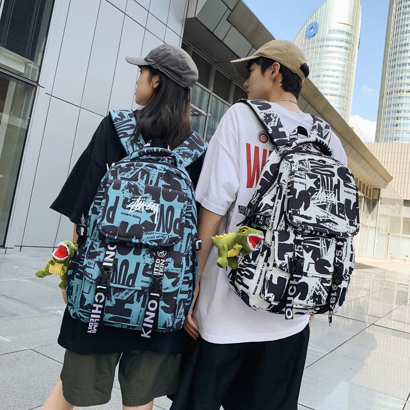 Men's Korean Cartoon Letter Large Capacity Junior Campus Backpacks