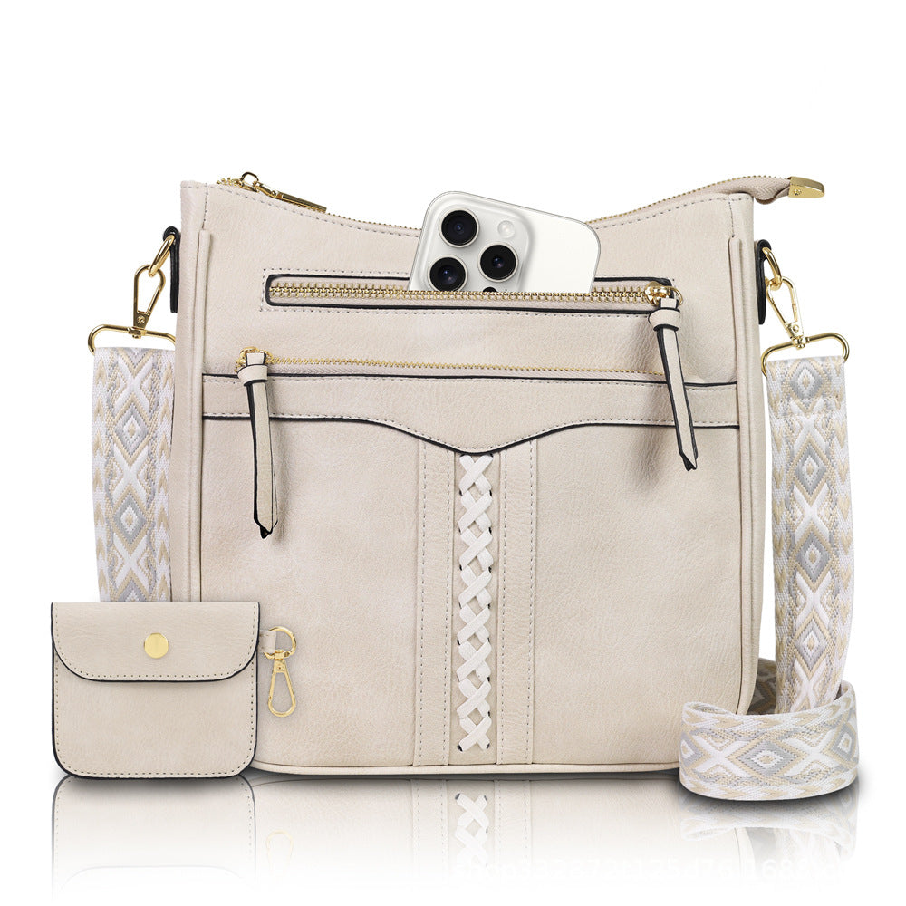 Women's Braid Rope Commuter Zipper Large Capacity Wide Women's Handbag