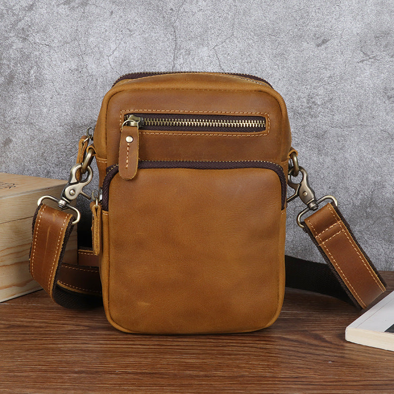 Men's Multiple First Layer Cowhide Crazy Horse Men's Shoulder Bag
