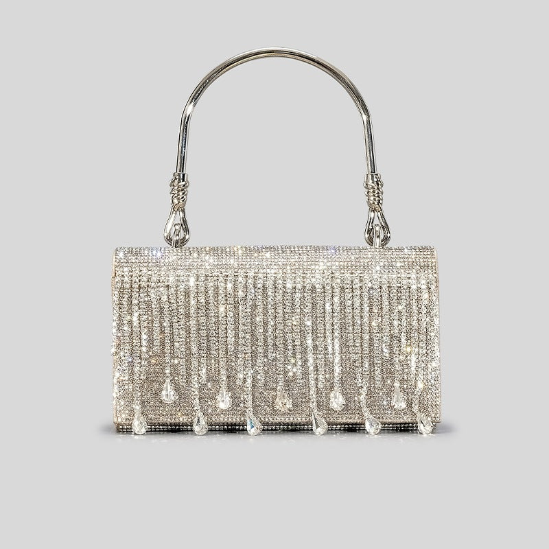 Women's Tassel Rhinestone Design Metal Flap Handbags