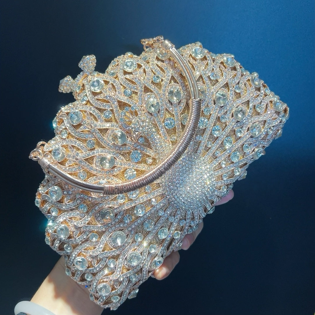 Women's Large Peacock Diamond Luxury Clutch Banquet Evening Bags